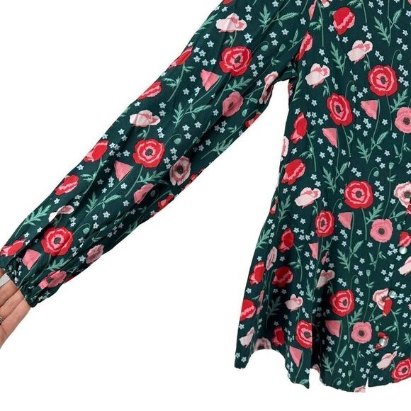 Matilda Jane Top Size S Green Floral Long Sleeve V Neck Yester Year Preppy Rose - Picture 3 of 7